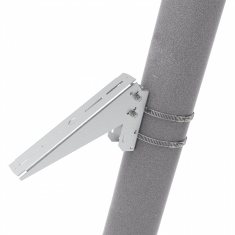 Adjustable angle bracket for mounting a small solar panel on a single arm pole, fence or wall