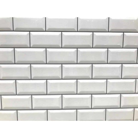 Reco Bevelled White Tile Wall Panel PVC 1220(W) x 2440mm(H) Dark Grout